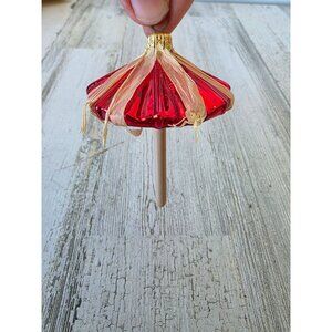 Red glass umbrella Beach tropical Hawaiian ornament Xmas tree thatched
